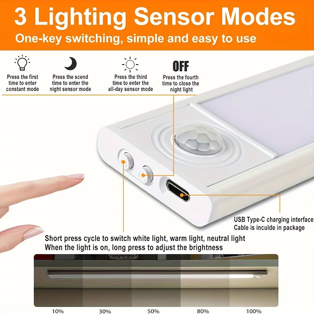 1-4 PCS Wireless Rechargeable LED Motion Sensor Cabinet Light for Closet, Kitchen, Wardrobe, Stairs - Battery Operated Night